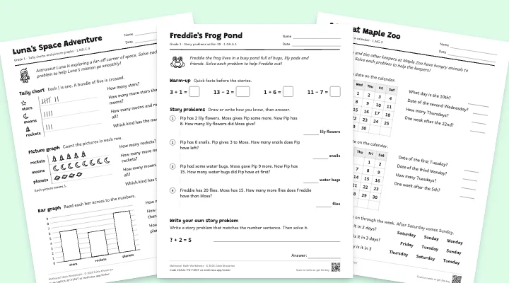Sample grade 1 worksheets