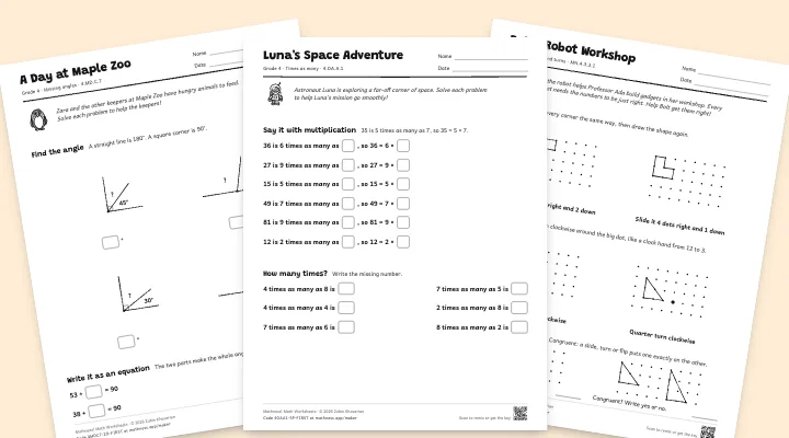 Sample grade 4 worksheets