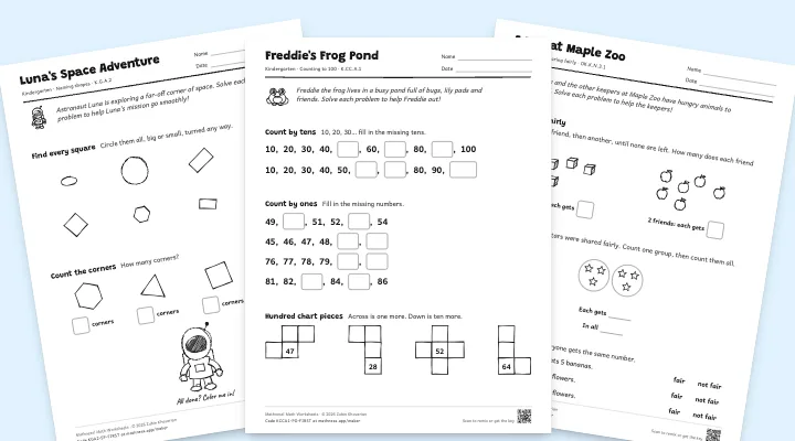 Sample kindergarten worksheets